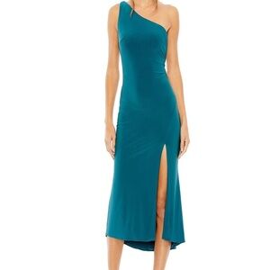 MAC DUGGAL 27140 Elegant Teal Peacock One-Shoulder Dress - size XS